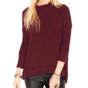 Free People Clarissa Mock Neck Ribbed Maroon Mark Long Sleeve Top